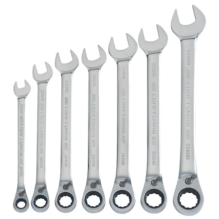 Craftsman Standard Wrenches, 7-pc Metric Reversible Ratchet, Polished Chrome CMMT87023