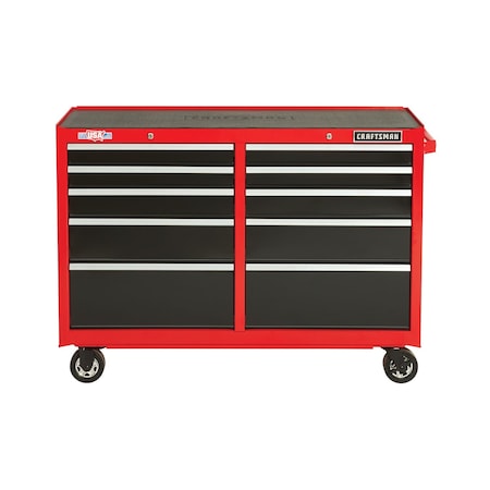 Craftsman 2000 Rolling Tool Cabinet, 10 Drawer, Red, Steel, 52 in W x 18 in D x 37 1/2 in H CMST25210RB