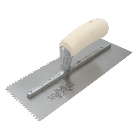 Marshalltown Notched Trowel, V-Wood Hndl, 1/2"x15/32" 770S