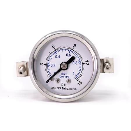 Pic Gauges 1 1/2 in Dial, 1/8 in NPT Male Back Location, Stainless Steel Case Material PRO-303D-158B-01