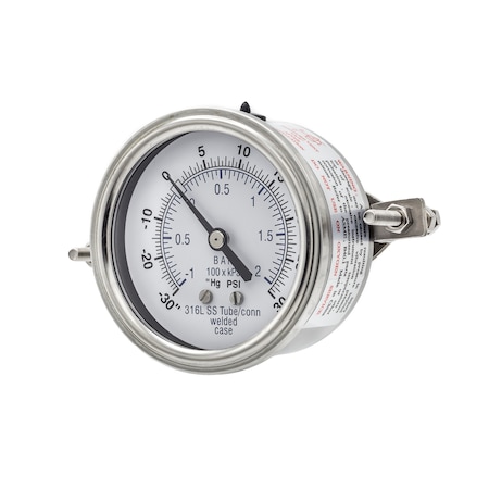 Pic Gauges 2 1/2 in Dial, 1/4 in NPT Male Back Location, Stainless Steel Case Material PRO-303D-254CC-01