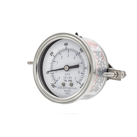 Pic Gauges 2 1/2 in Dial, 1/4 in NPT Male Back Location, Stainless Steel Case Material PRO-303D-254CE-01