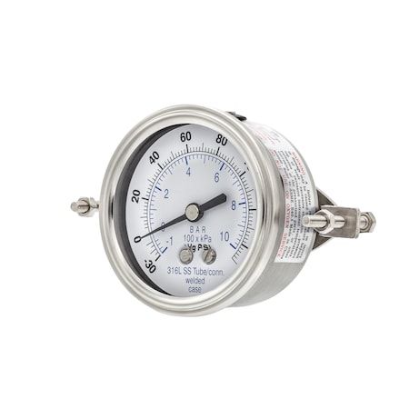 Pic Gauges 2 1/2 in Dial, 1/4 in NPT Male Back Location, Stainless Steel Case Material PRO-303D-254CF-01