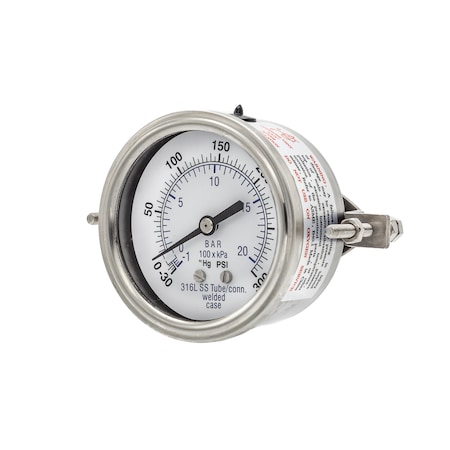 Pic Gauges 2 1/2 in Dial, 1/4 in NPT Male Back Location, Stainless Steel Case Material PRO-303D-254CH-01