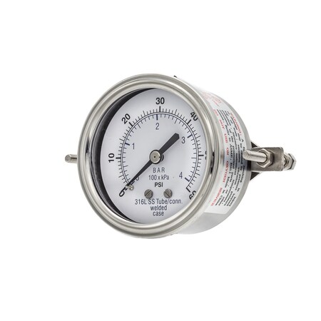 Pic Gauges 2 1/2 in Dial, 1/4 in NPT Male Back Location, Stainless Steel Case Material PRO-303D-254D-01