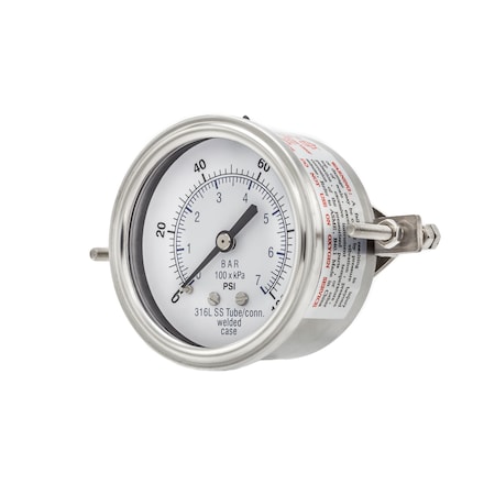 Pic Gauges 2 1/2 in Dial, 1/4 in NPT Male Back Location, Stainless Steel Case Material PRO-303D-254E-01