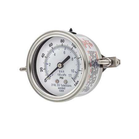 Pic Gauges 2 1/2 in Dial, 1/4 in NPT Male Back Location, Stainless Steel Case Material PRO-303D-254F-01
