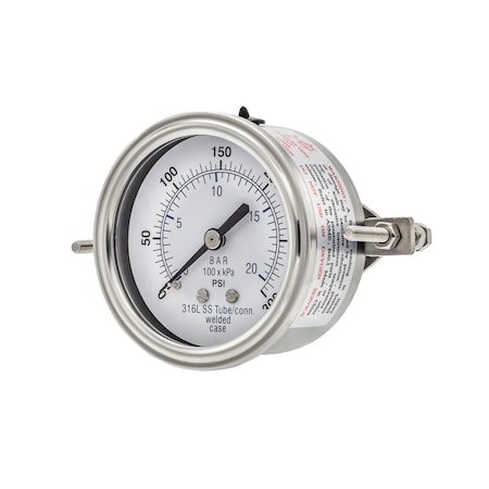Pic Gauges 2 1/2 in Dial, 1/4 in NPT Male Back Location, Stainless Steel Case Material PRO-303D-254H-01