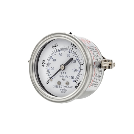 Pic Gauges 2 1/2 in Dial, 1/4 in NPT Male Back Location, Stainless Steel Case Material PRO-303D-254O-01