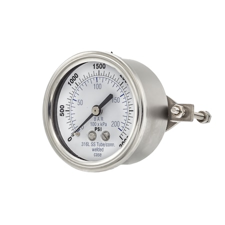 Pic Gauges 2 1/2 in Dial, 1/4 in NPT Male Back Location, Stainless Steel Case Material PRO-303D-254P-01