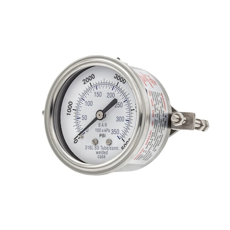 Pic Gauges 2 1/2 in Dial, 1/4 in NPT Male Back Location, Stainless Steel Case Material PRO-303D-254R-01