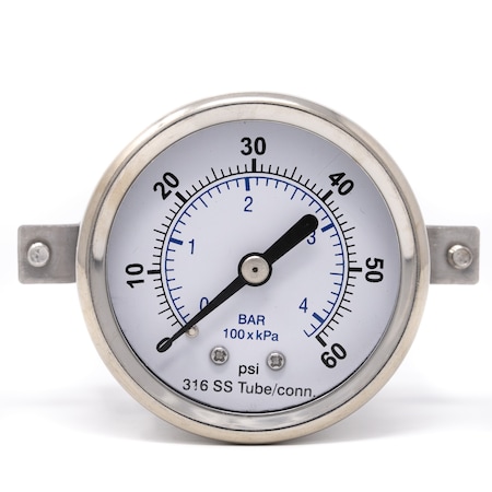 Pic Gauges 2 in Dial, 1/4 in NPT Male Back Location, Stainless Steel Case Material PRO-303D-204D-01