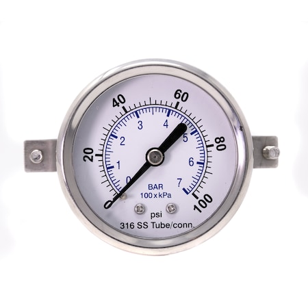 Pic Gauges 2 in Dial, 1/4 in NPT Male Back Location, Stainless Steel Case Material PRO-303D-204E-01