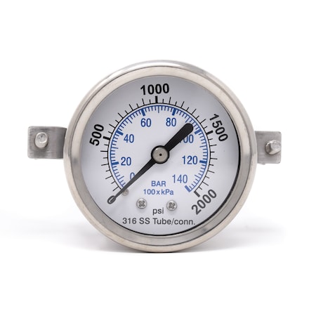 Pic Gauges 2 in Dial, 1/4 in NPT Male Back Location, Stainless Steel Case Material PRO-303D-204O-01