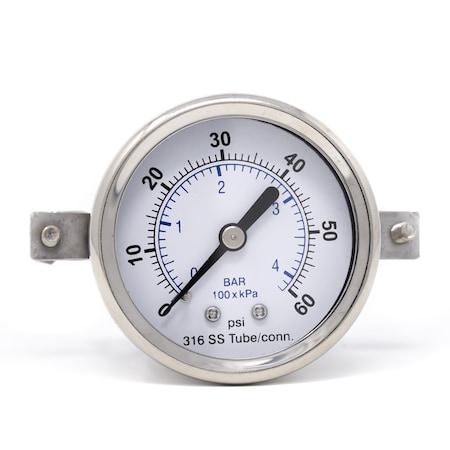 Pic Gauges 2 in Dial, 1/8 in NPT Male Back Location, Stainless Steel Case Material PRO-303D-208D-01