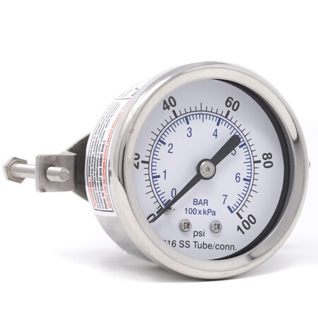 Pic Gauges 2 in Dial, 1/8 in NPT Male Back Location, Stainless Steel Case Material PRO-303D-208E-01