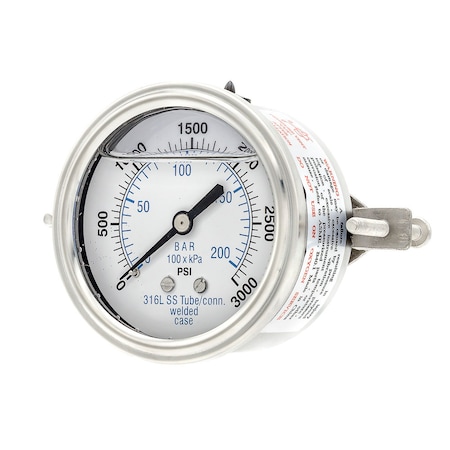 Pic Gauges 2 1/2 in Dial, 1/4 in NPT Male Back Location, Stainless Steel Case Material PRO-303L-254P-01