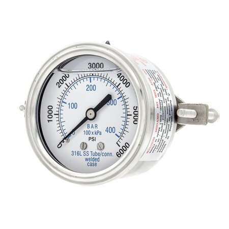 Pic Gauges 2 1/2 in Dial, 1/4 in NPT Male Back Location, Stainless Steel Case Material PRO-303L-254S-01