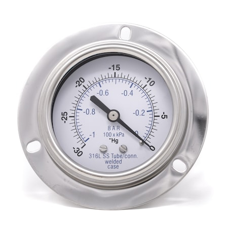 Pic Gauges 2 1/2 in Dial, 1/4 in NPT Male Back Location, Stainless Steel Case Material PRO-304D-254A-01