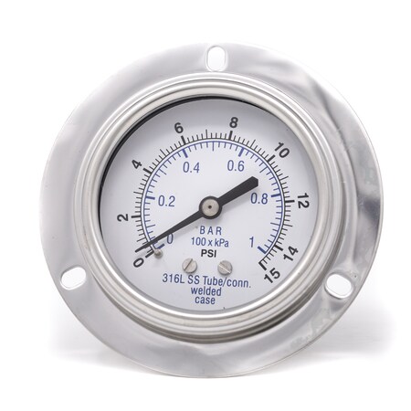 Pic Gauges 2 1/2 in Dial, 1/4 in NPT Male Back Location, Stainless Steel Case Material PRO-304D-254B-01