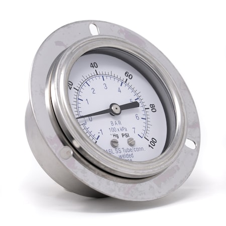 Pic Gauges 2 1/2 in Dial, 1/4 in NPT Male Back Location, Stainless Steel Case Material PRO-304D-254CE-01