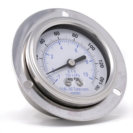 Pic Gauges 2 1/2 in Dial, 1/4 in NPT Male Back Location, Stainless Steel Case Material PRO-304D-254CF-01