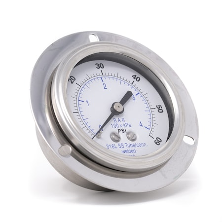 Pic Gauges 2 1/2 in Dial, 1/4 in NPT Male Back Location, Stainless Steel Case Material PRO-304D-254D-01