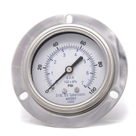 Pic Gauges Gauge, 2.5", 0/300psi, 1/4"CBM, LF, w/U-Clamp, 2 1/2 in Dial, 1/4 in NPT Male Center Back Location PRO-203L-254H