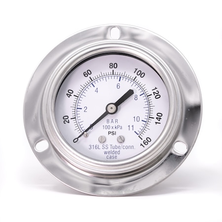 Pic Gauges 2 1/2 in Dial, 1/4 in NPT Male Back Location, Stainless Steel Case Material PRO-304D-254F-01