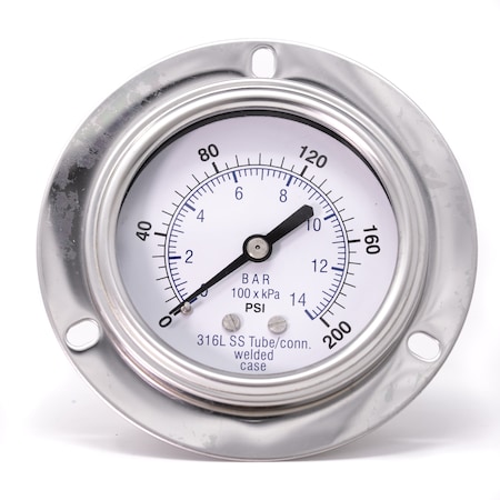 Pic Gauges 2 1/2 in Dial, 1/4 in NPT Male Back Location, Stainless Steel Case Material PRO-304D-254G-01