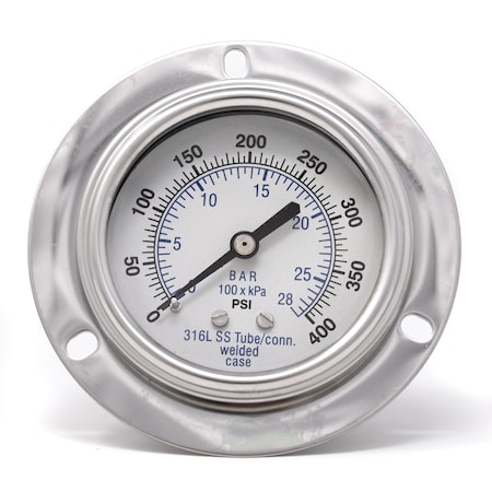 Pic Gauges 2 1/2 in Dial, 1/4 in NPT Male Back Location, Stainless Steel Case Material PRO-304D-254I-01