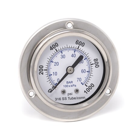 Pic Gauges 2 in Dial, 1/4 in NPT Male Back Location, Stainless Steel Case Material PRO-304D-204M-01