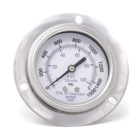Pic Gauges 2 1/2 in Dial, 1/4 in NPT Male Back Location, Stainless Steel Case Material PRO-304D-254N-01