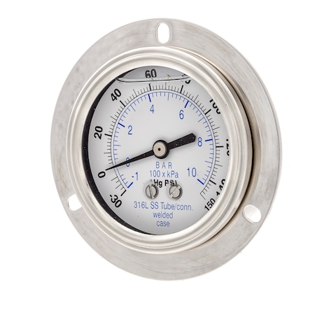 Pic Gauges 2 1/2 in Dial, 1/4 in NPT Male Back Location, Stainless Steel Case Material PRO-304L-254CF-01