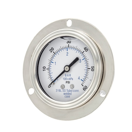 Pic Gauges 2 1/2 in Dial, 1/4 in NPT Male Back Location, Stainless Steel Case Material PRO-304L-254D-01