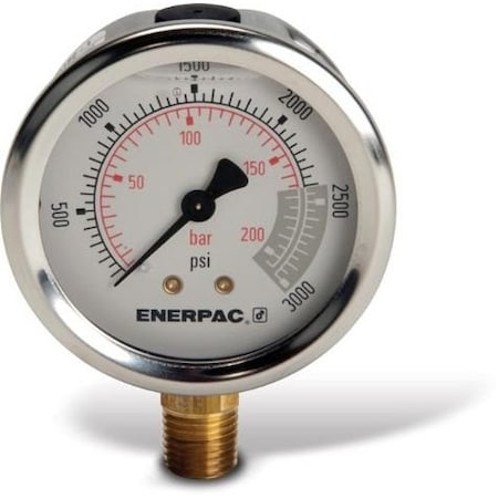 Enerpac Liquid Filled Pressure Gauge, 2.5 in Dial, SAE#4 Lower Location G2516SL