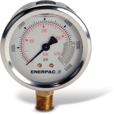 ENERPAC G2517SL, Hydraulic Pressure Gauge, 2.5 in. Face, Lower Mount, Glycerine Filled, 6,000 maximum psi G2517SL