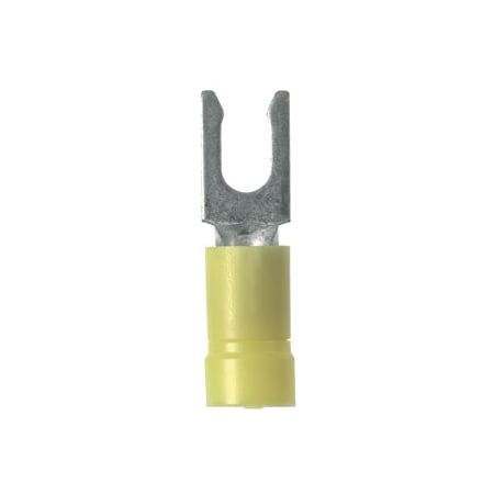 Panduit Fork Terminal, 1/4 in Stud Size, 10 AWG, Vinyl Insulated, Yellow, 25 PK EV10-14LFB-Q