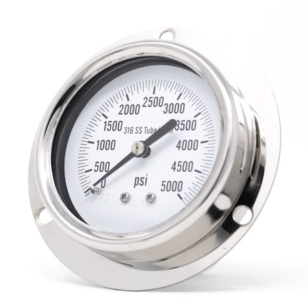 Pic Gauges Gauge, 2.5", 0/5000psi, 1/4"LBM, SS, FrtFlng, 2 1/2 in Dial, 1/4 in NPT Male Lower Back Location PRO-314D-254R