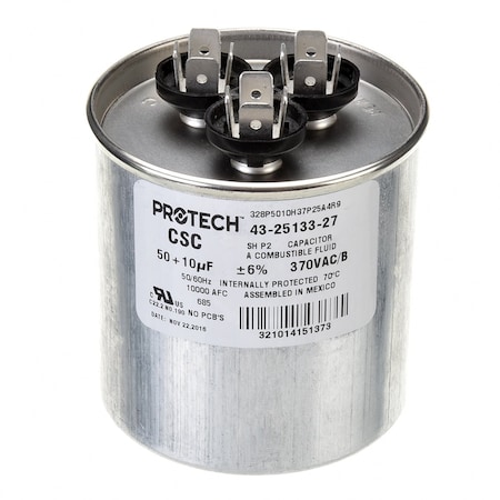 Rheem Dual Round Capac 50/10Mfd, 370V 43-25133-27