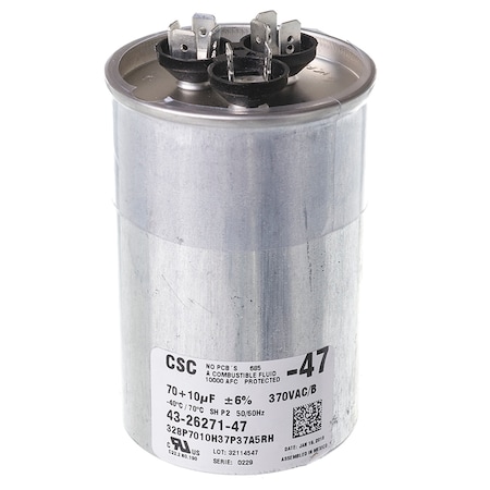 Rheem Dual Round Cap 70/10Mfd, 370V 43-26271-47