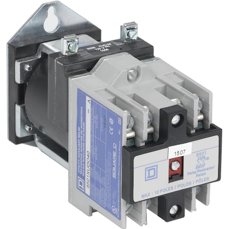 Square D NEMA Control Relay, Type X, utility, 10A resistive at 600 VAC, 4 normally open contacts, 24 VDC coil 8501XUDO40V53