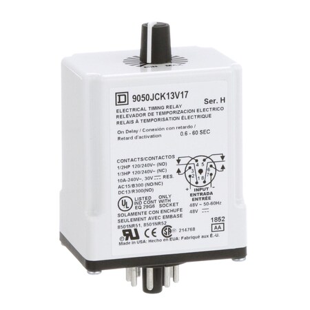 Square D Plug In Timer, on delay, 0.6 to 60 secon 9050JCK13V17