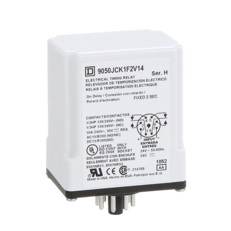 Square D Plug In Timer, on delay, 2 seconds fixed 9050JCK1F2V14