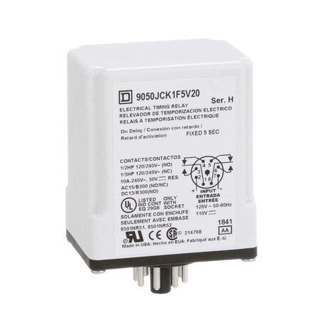 Square D Plug In Timer, on delay, 5 seconds fixed 9050JCK1F5V20