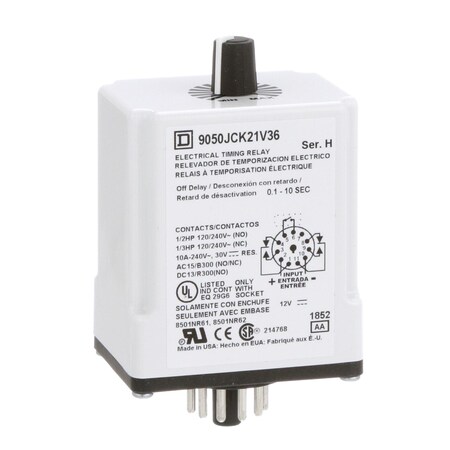 Square D Plug In Timer, off delay, 0.1 to 10 seco 9050JCK21V36