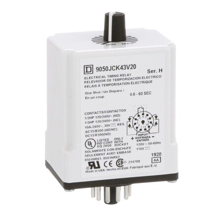 Square D Plug In Timer, one shot, 0.6 to 60 secon 9050JCK43V20