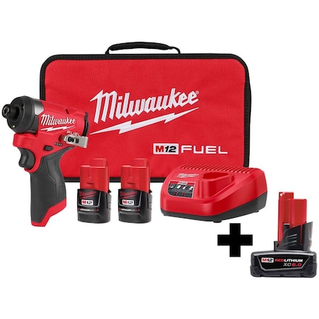 Milwaukee M12 FUEL 2.0 1/4" Impact Driver Set, 2553-22, 48-11-2460 2553-22, 48-11-2460