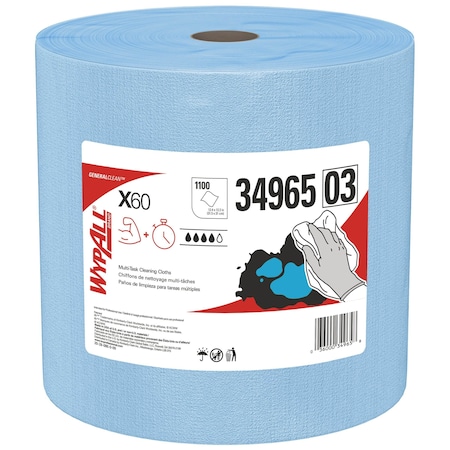 KIMBERLY-CLARK PROFESSIONAL WypAll GeneralClean X60 Multi-Task Cleaning Cloths, Jumbo Roll, Blue (1100 Sheets/Roll, 1 Roll/Case) 34965