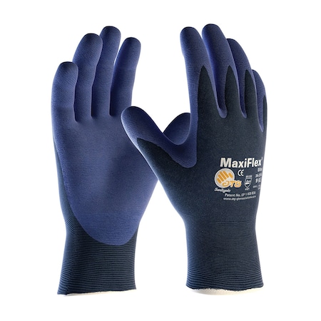 Atg Coated Gloves, Nitrile, Sandy, Palm, 4 Abrasion Level, Blue, S 1 PR 34-274/S
